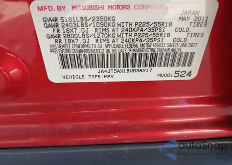 2011 Mitsubishi Outlander Gt from USA, damaged, VIN JA4JT5AX1BU038217